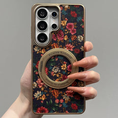 Floral Butterfly Leather Magnetic Case for Samsung Galaxy | Electroplated 360 Rotating Stand Hard Cover