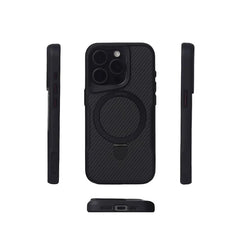 Magsafe Shockproof Frame with Armor Case For iPhone | Metal Bracket Holder | Carbon Fiber Pattern Phone Cover