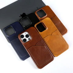 Genuine Leather with Card Slot Case For iPhone | Aesthetic Vintage Phone Back Cover
