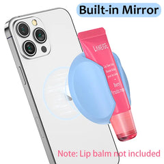 Magnetic Lip Gloss Holder | 2-in-1 Silicone Lipstick Phone Grip with Built-in Mirror | Makeup Stand Bracket