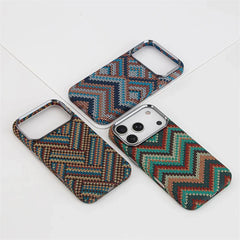 Southwestern Tribal Woven Case for iPhone | Carbon Fiber Texture MagSafe Cover with Alloy Lens Protection