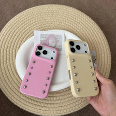 Leather Cover with Round Rivet Bead Phone Case for iPhone
