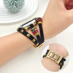 Boho Leather Wrap Apple Watch Band with Butterfly Charm | Vintage Beaded Studded Strap Bracelet