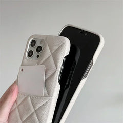 Quilted Leather iPhone Case | Crossbody Lanyard Chain | Wallet Card Holder Phone Cover