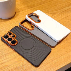 Water Ripple Leather Pattern Magnetic Case for Samsung Galaxy | Orange Lens Frame Cover