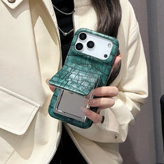 Crocodile Skin Leather with Mirror Holder Phone Case for iPhone