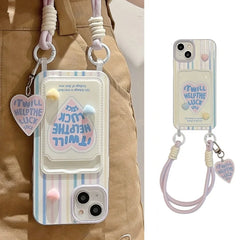 Colorful Striped Wallet Phone Case for iPhone | Cute 3D Heart Silicone Cover