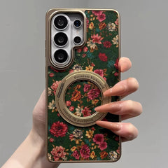 Floral Butterfly Leather Magnetic Case for Samsung Galaxy | Electroplated 360 Rotating Stand Hard Cover