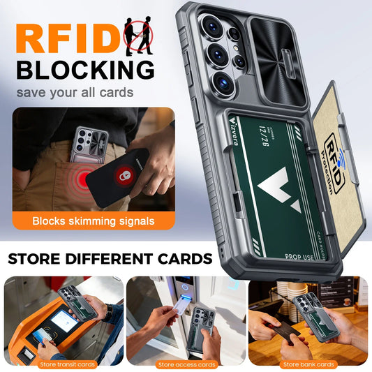 Rugged Full Body Wallet Case For Samsung Galaxy S26 Ultra | 4-Card Holder | Camera Shield | Kickstand