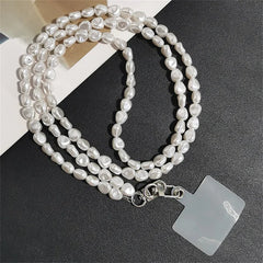Universal Pearl Chain Crossbody Phone Lanyard | Elegant Acrylic Beaded Shoulder Strap &amp; Bracelet Set with Secure Case Insert Tab