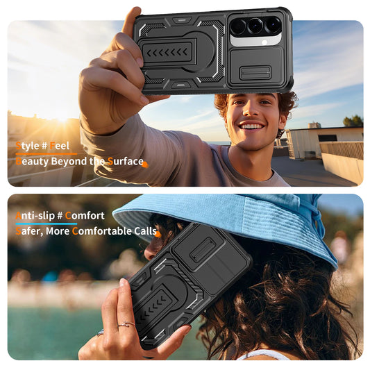 Rugged Heavy Duty Armor Case with Sliding Camera Cover & Kickstand for Samsung Galaxy | Shockproof Phone Cover