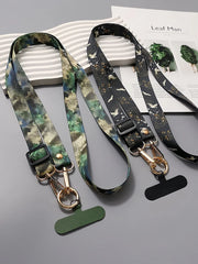 Universal Oriental Aesthetic Phone Lanyard | Vintage Pattern Fabric Crossbody Neck Strap | Adjustable Anti-Loss Shoulder Sling with Secure Case Tab Insert