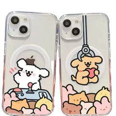 Cute Puppy Transparent Magsafe Phone Case For iPhone | Couple Phone Covers