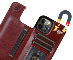 Leather Wallet Case for iPhone with Double Button Card Slot and Kickstand