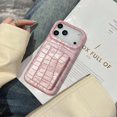 Crocodile Skin Leather with Mirror Holder Phone Case for iPhone