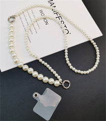 Universal Pearl Chain Crossbody Phone Lanyard | Elegant Acrylic Beaded Shoulder Strap &amp; Bracelet Set with Secure Case Insert Tab