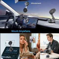 15W Vacuum Suction Magnetic Wireless Car Mount & Stand | MagSafe Compatible | 360° Rotation | Multi-Surface Mount