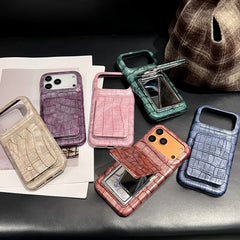 Crocodile Skin Leather with Mirror Holder Phone Case for iPhone
