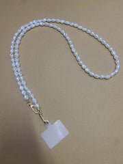 Universal Pearl Chain Crossbody Phone Lanyard | Elegant Acrylic Beaded Shoulder Strap &amp; Bracelet Set with Secure Case Insert Tab