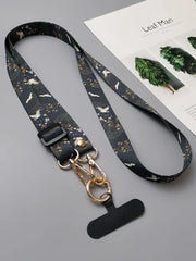 Universal Oriental Aesthetic Phone Lanyard | Vintage Pattern Fabric Crossbody Neck Strap | Adjustable Anti-Loss Shoulder Sling with Secure Case Tab Insert