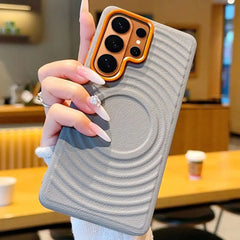 Water Ripple Leather Pattern Magnetic Case for Samsung Galaxy | Orange Lens Frame Cover