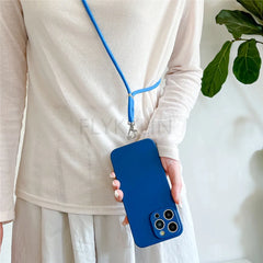 New Crossbody Lanyard Silicone Phone Case For iPhone 11 12 13 14 15 16 Pro Max XS Max X XR 7 8 Plus SE Necklace Strap Soft Cover