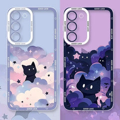 Artistic Black Cat Starry Phone Case For Samsung Galaxy