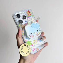 Cute Hello Kitty with Holder Phone Case For iPhone | Clear TPU Cover