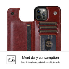 Leather Wallet Case for iPhone with Double Button Card Slot and Kickstand