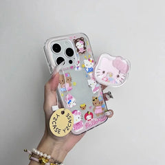 Cute Hello Kitty with Holder Phone Case For iPhone | Clear TPU Cover