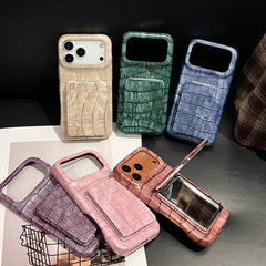 Crocodile Skin Leather with Mirror Holder Phone Case for iPhone