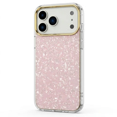 Glitter Shell Pattern Case with Gold Lens Frame | Iridescent Pearl Phone Cover For iPhone