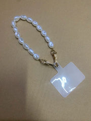 Universal Pearl Chain Crossbody Phone Lanyard | Elegant Acrylic Beaded Shoulder Strap &amp; Bracelet Set with Secure Case Insert Tab