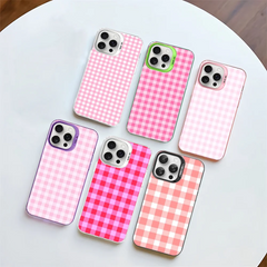 Cute Pink Grid Phone Case For iPhone