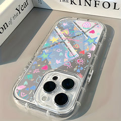 Colorful Doodle Stars And Hearts Back Mirror Phone Case For iPhone