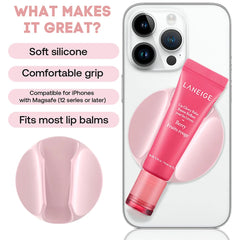 Magnetic Lip Gloss Holder | 2-in-1 Silicone Lipstick Phone Grip with Built-in Mirror | Makeup Stand Bracket