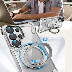 Aluminum Alloy MagSafe Case with 360° Rotating Stand | Transparent Metal Bumper Cover For Samsung Galaxy