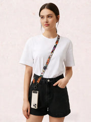 Universal Tropical Leaf Print Phone Lanyard | Adjustable Floral Fabric Crossbody Neck Strap with Premium Leather Accent and Secure Anti-Loss Case Tab