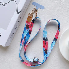 Universal Retro Pattern Phone Lanyard | Wide Adjustable Crossbody Shoulder Strap | Vintage Fabric Neck Sling Bag Chain with Secure Case Tab Insert