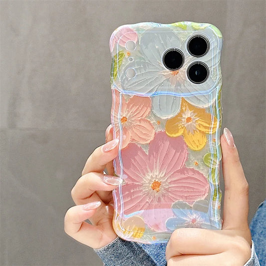 Silicone Oil Painting Floral Phone Case For iPhone