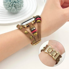 Boho Leather Wrap Apple Watch Band with Butterfly Charm | Vintage Beaded Studded Strap Bracelet
