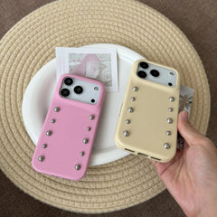 Leather Cover with Round Rivet Bead Phone Case for iPhone