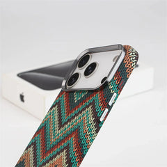 Southwestern Tribal Woven Case for iPhone | Carbon Fiber Texture MagSafe Cover with Alloy Lens Protection