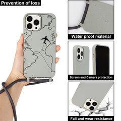 World Map Travel Case with Crossbody Lanyard Strap For iPhone