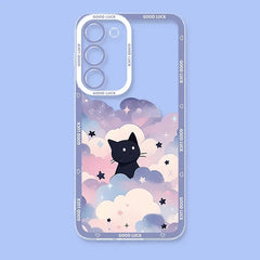 Artistic Black Cat Starry Phone Case For Samsung Galaxy