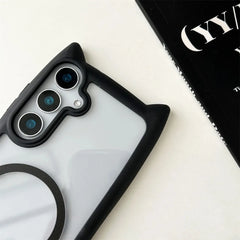 Cute Cat Ear Case For Samsung Galaxy | Transparent Magnetic Cover