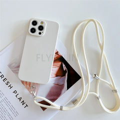 New Crossbody Lanyard Silicone Phone Case For iPhone 11 12 13 14 15 16 Pro Max XS Max X XR 7 8 Plus SE Necklace Strap Soft Cover
