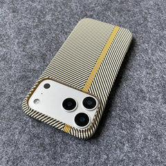 Carbon Fiber Kevlar Pattern Phone Case for iPhone | Retro Business Leather Phone Cover