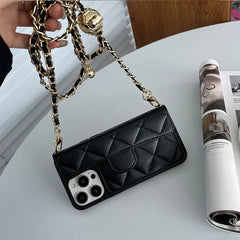 Crossbody Phone Case for iPhone |  Leather Wallet Cover with Adjustable Chain Lanyard, Card Slot Pocket & Kickstand