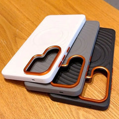 Water Ripple Leather Pattern Magnetic Case for Samsung Galaxy | Orange Lens Frame Cover